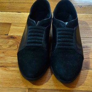 Black suede and leather flat shoes